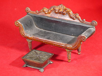 Antique AVERY Footstool NeedleCase c1870s 2″sq Dollshouse or Needlework Collect.