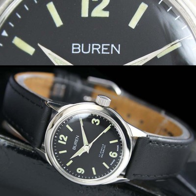 Vintage Antique BUREN Winding Incabloc Steel Unisex Watch Uhren Black Old &