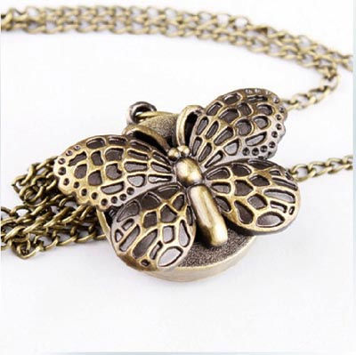 238% FREE SHIP Antique style Archaize butterfly Pocket Watch Necklace
