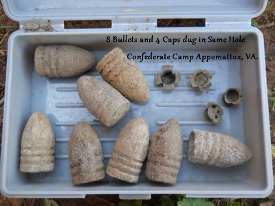 Rare Vintage Antique Civil War Relics 8 Bullets and 4 Caps Dug in Same Hole.