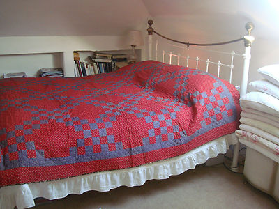 Antique 9 Patch Quilt, cotton, lovely fabrics both sides & in great condition.