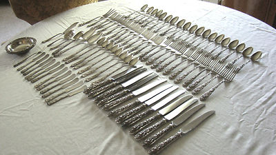 Antique S Kirk & Sons Sterling Silver Repousse Flatware Set  83 Pcs  7Lbs.