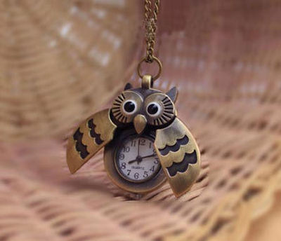 Antique style Copper reactionist open & close wing OWL pocket Watch 194%