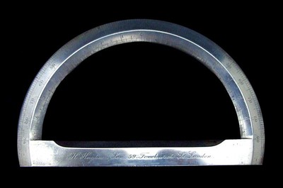 ANTIQUE GERMAN SILVER HEY HUGHES & SON 180Â° PROTRACTOR RULE DRAWING INSTRUMENT