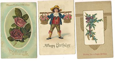 Antique Happy Birthday Greetings Acceptable Cond. Lot of 3  25Â¢