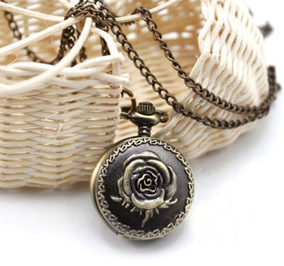 176%  FREE SHIP Antique peony Pocket Watch Necklace