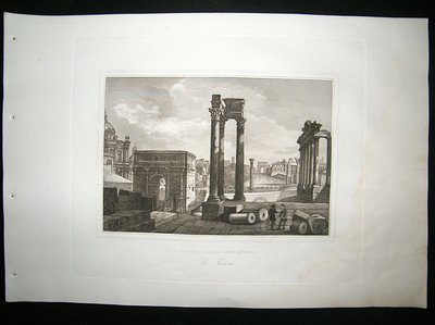 Italy 1869 Etching, The Forum, Rome Antique Print.