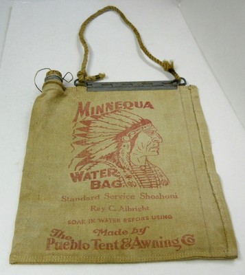 MINNEQUA ANTIQUE CAR FLAX CANVAS DESERT WATER BAG / PUEBLO TENT & AWNING CO.