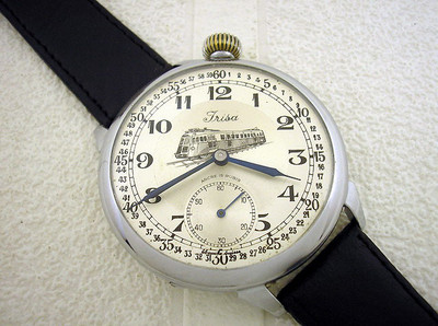 VINTAGE ALL ORIGINAL SWISS MENâ€™S WATCH TRISA with ART DECO METAL DIAL EXCELLENT