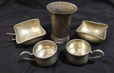 ANTIQUE PEWTER CUP / DISH 5 PIECE LOT PELTRO BON 95%  ESTATE FIND 1 LB 4 OZ
