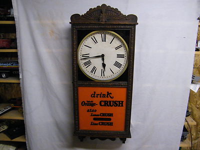 ANTIQUE HAVEN REGULATOR ADVERTISING “CRUSH” CLOCK..SOLID OAK.