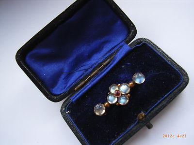 Antique Victorian Moonstone Flower Gold Brooch..Original Box.