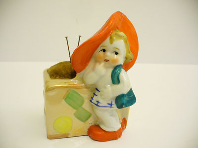 Antique/Vintage/Collectible Luster Ware Little Girl w/Bonnet Pin Cushion; Japan