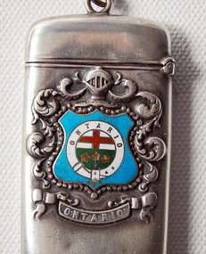 ANTIQUE SILVER & ENAMEL VESTA CASE ONTARIO CREST.