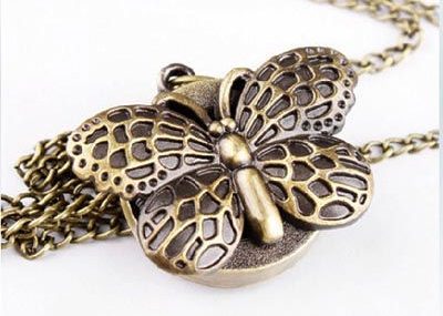 238% FREE SHIP Antique style Archaize butterfly Pocket Watch Necklace