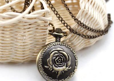 176% FREE SHIP Antique peony Pocket Watch Necklace