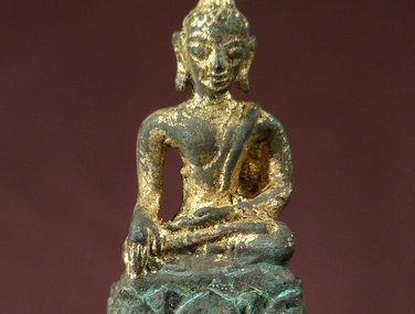 BUDDHA ANTIQUE SUKHOTHAI, BHUMISPARSAMUDRA, GILT BRONZE, late 1800’s,