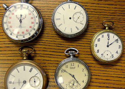 Original Antique Pocketwatches and Stop watch Group of 5 Watches.