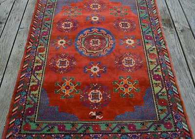 ANTIQUE 19th c. KHOTAN TURKIC UYGHUR EAST ASIAN FANTASTIC 100% VEG ABRASH RUG