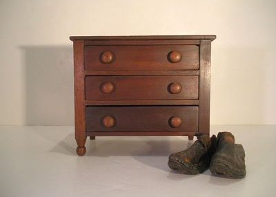 AAFA Antique Miniature ThreeDrawer Chest Signed L.P.