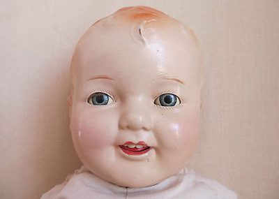 Large 26″ Vintage Antique Composition & Cloth Baby Doll Tin Eyes TLC Damaged.