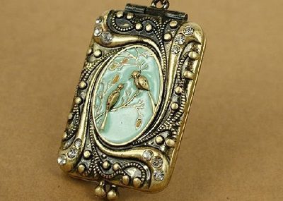 Antique Bronze Bird album Locket Pendants Necklace.