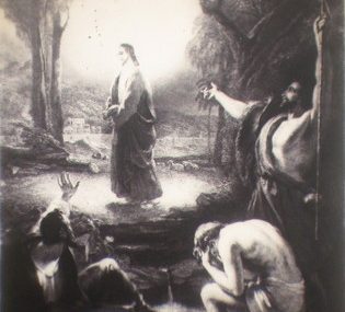 ANTIQUE MICROPHOTOGRAPH MICROSCOPE SLIDE. JOHN PROCLAIMING THE MESSIAH.